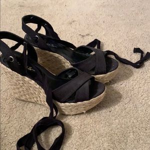 Black espadrille lace up wedges